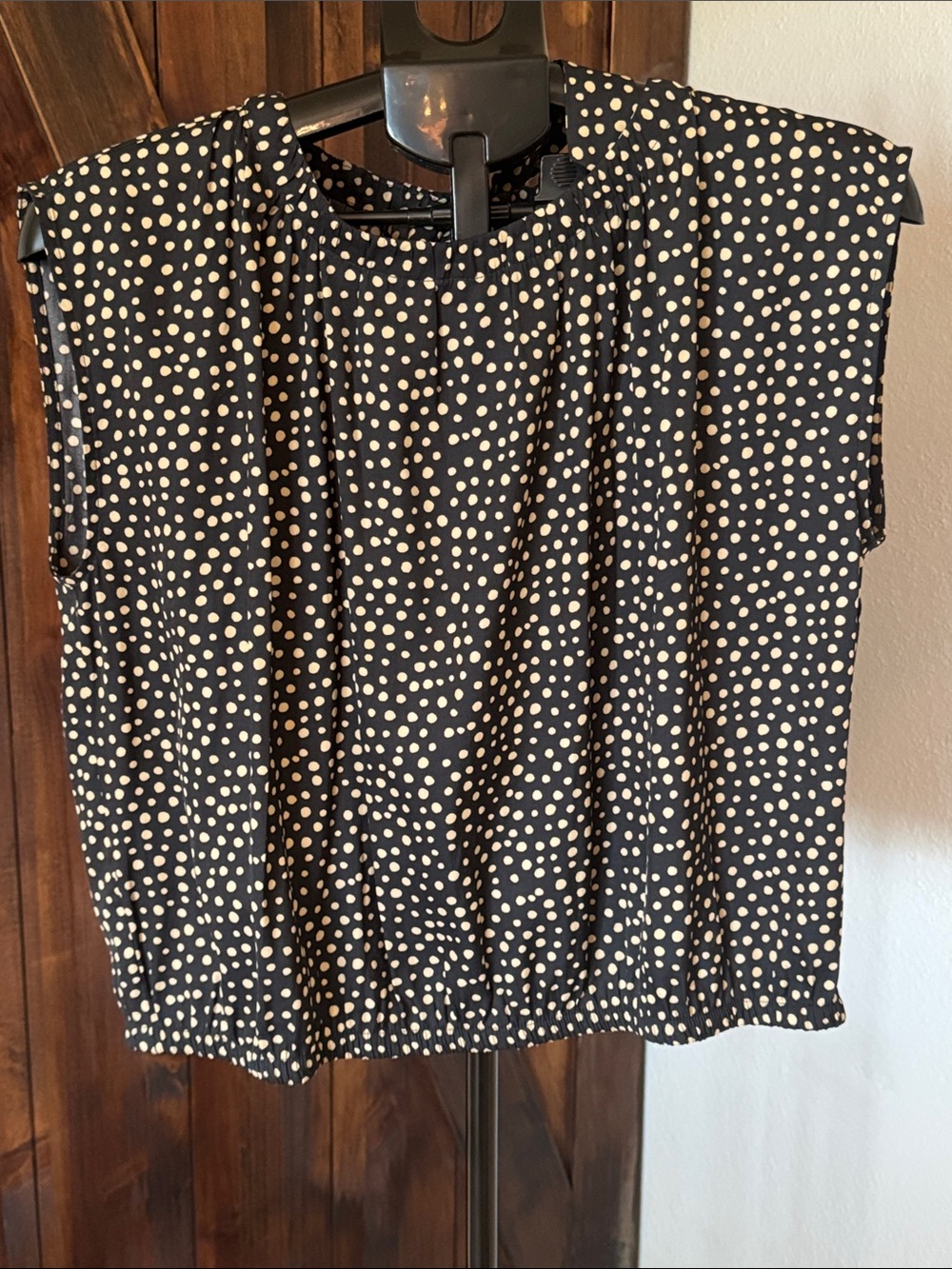 LOFT Black Polka Dot Sleeveless Blouse with Cream Dots